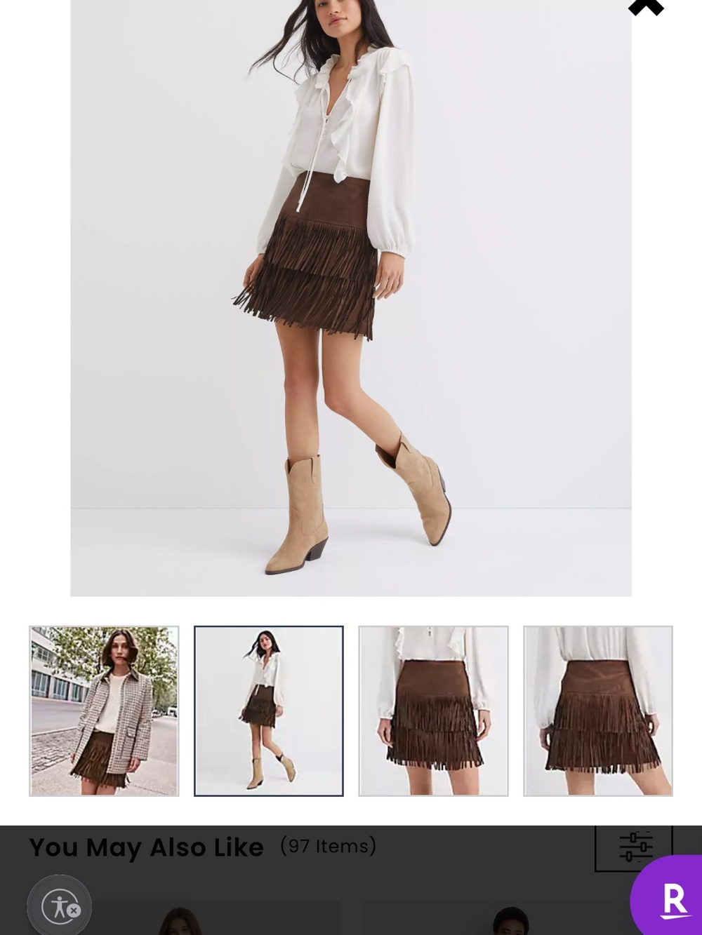 LOFT Brown Suede Fringe Mini Skirt